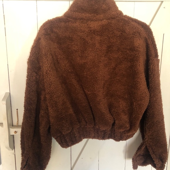 NWOT Brown Zip Half Placket Teddy Sweatshirt M - Picture 5 of 9